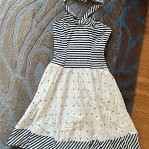 Unique Vintage | Striped Halter Dress - Black and White SM